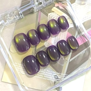 Ręcznie robione paznokcie Aurora Purple Cat Eye Press On: Gemstone Gradient