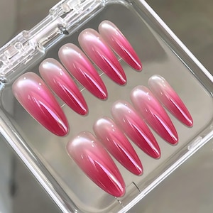 Handmade Rose Pink Blush Cat Eye Aurora Press On Nails Blush Nails Cat Eye Nails Short Nails Coffin Nails Long Oval Nails