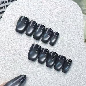 Handmade Black Pearl Cat Eye Press On Nails Aurora Nails Black  Galaxy Cat Eye Nails Black Cat Eye Nails Short Nails Oval Nails