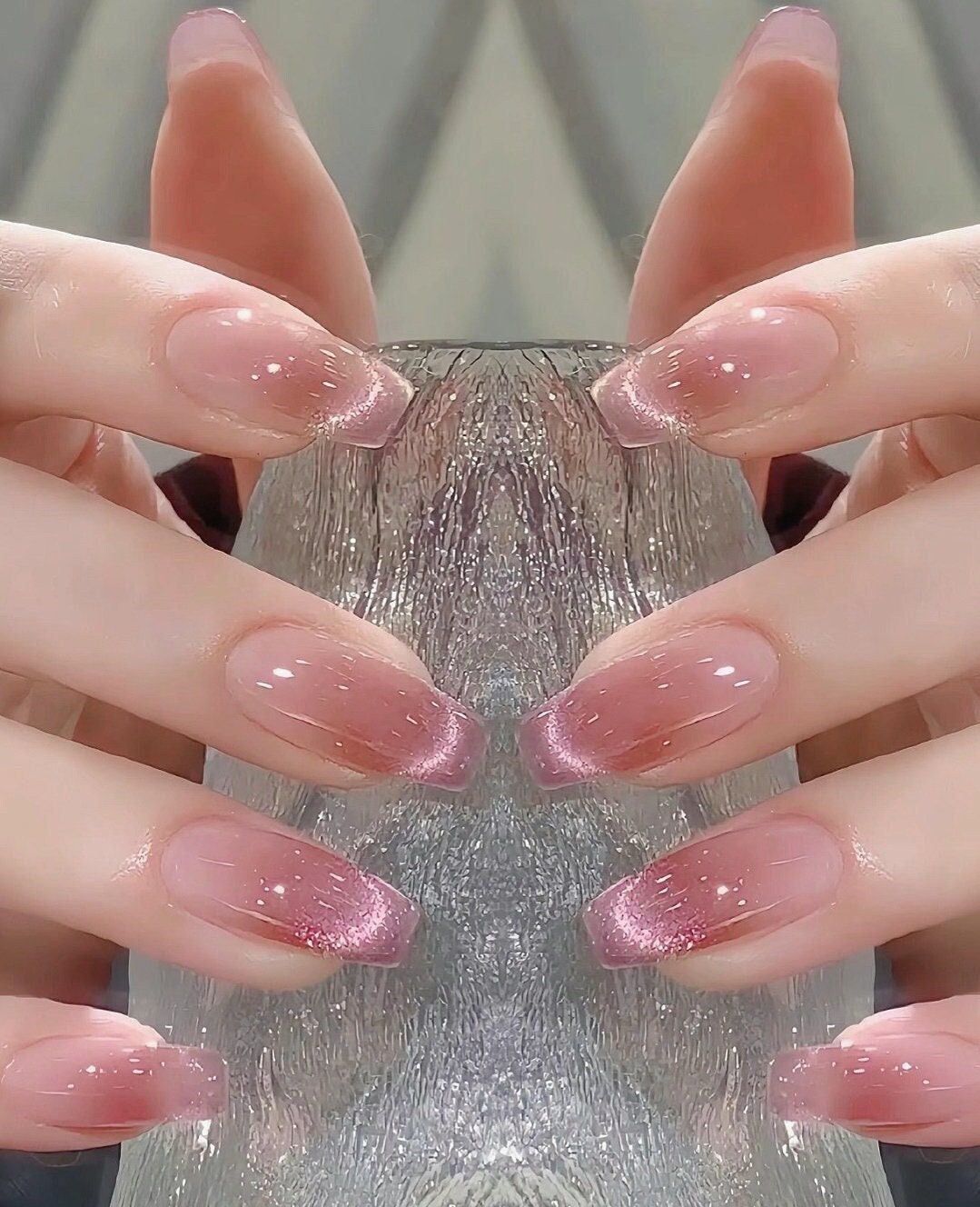 Prom Dress Nail Color With Blush Dress Handmade Blush Cat Eye Press On Nails:  Light Pink