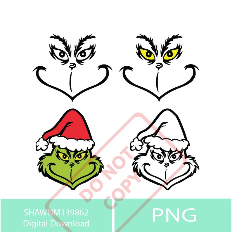Grinch Face PNG, Grinch Hand, Grinch PNG Bundle, Christmas PNG, Grinch