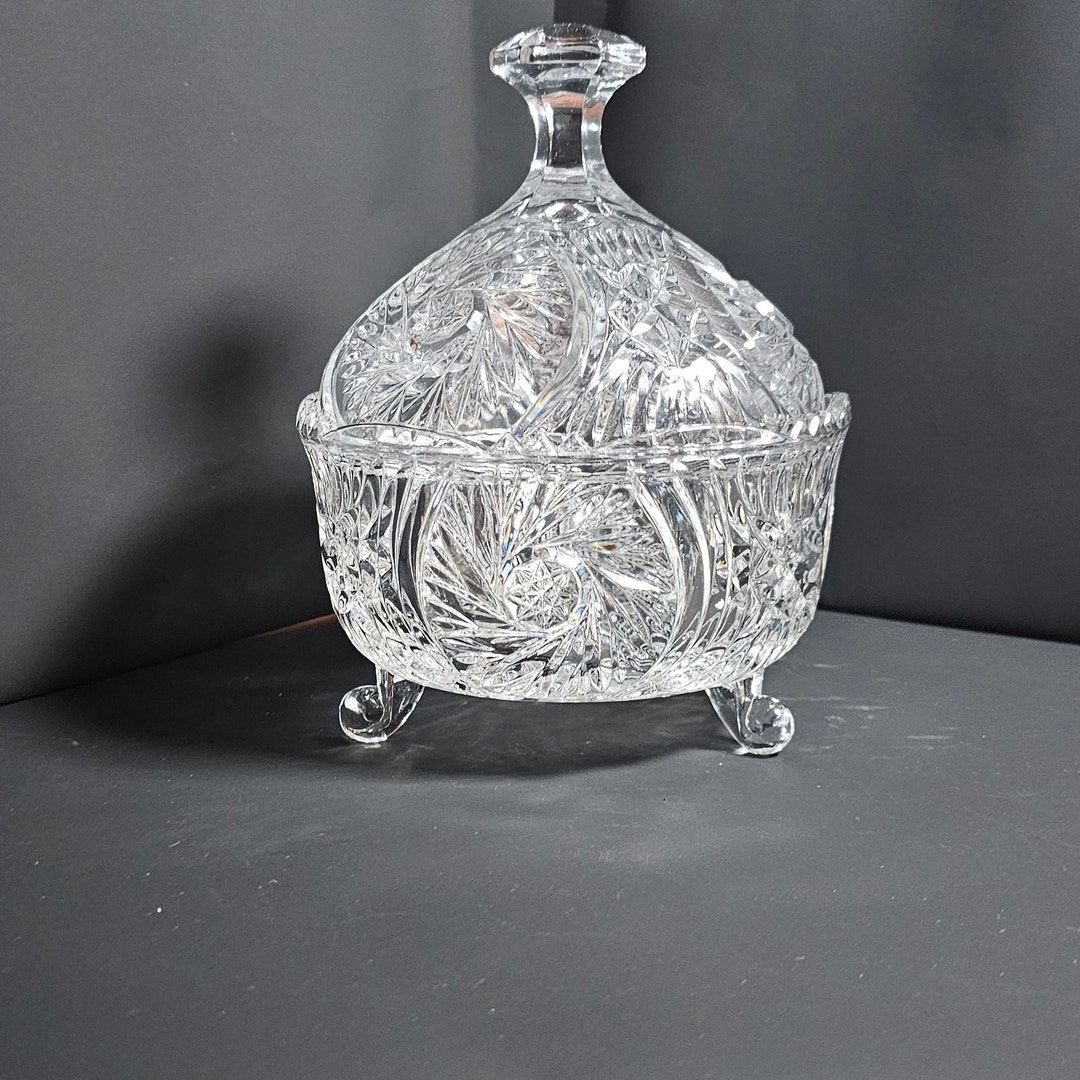 Footed and Etched Crystal Candy Dish Etsy
