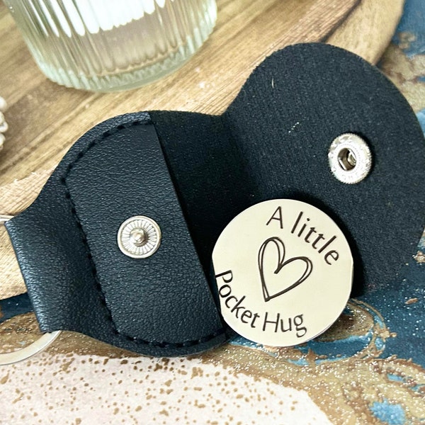 A little hug Love token - pocket hug keyring - Pu leather pocket keyring - Gifts - Travel safe - Drive safe - Dad gifts -  Fathers day -