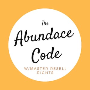 May include: A graphic with the words "The Abundance Code" in a black, cursive font, centered on a white circle. Below, smaller text reads "W/MASTER RESELL RIGHTS." The background is a solid, warm orange color.