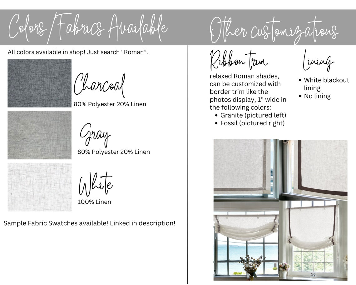 Linen Roman Shades Relaxed Roman Shades Custom Roman Shades Etsy