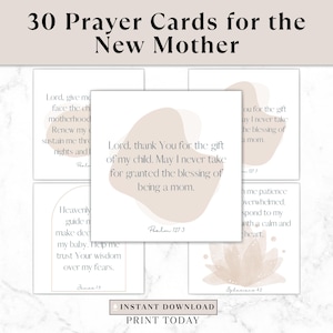 30 cartões de oração para impressão para novas mães, presente de chá de bebê, cartões de escrituras cristãs para presente de batismo, download digital para novas mães