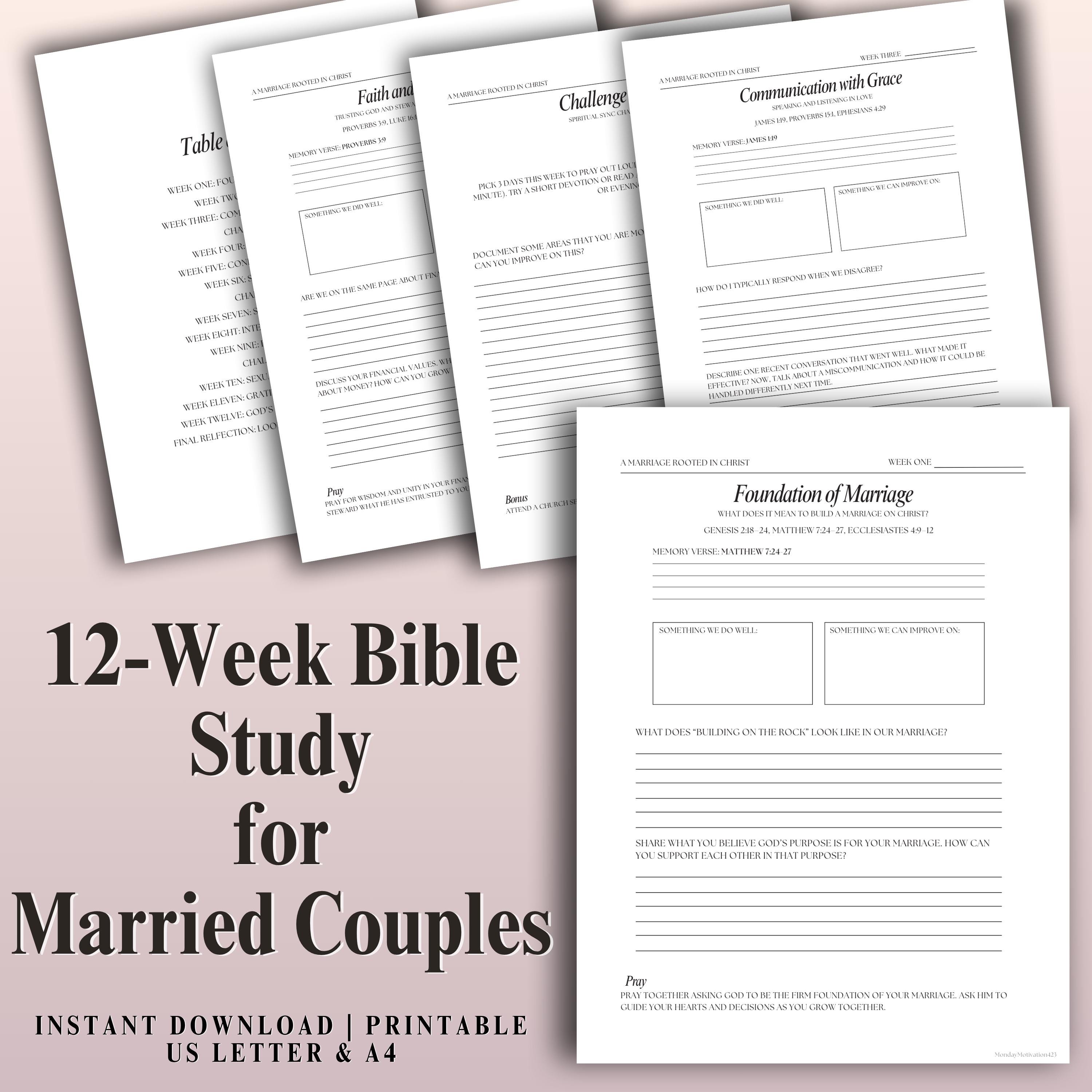 12 Week Bible Study Guide for Newlyweds Printable, Bible Summary ...