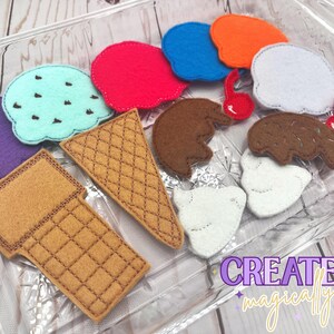 Felt Ice Cream Play Set – Pretend Play Kit w/ Menu, Receipt & Cones – Montessori Toy for Kids – Role Play Sweet Shop Set