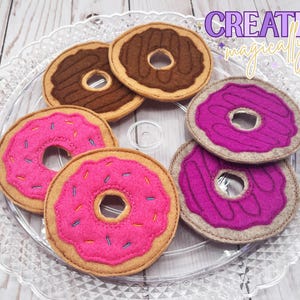 Felt Donut Play Set – 3 Soft Pretend Donuts for Kids – Montessori Breakfast Toy – Chocolate, Jelly & Sprinkle Donut Plush