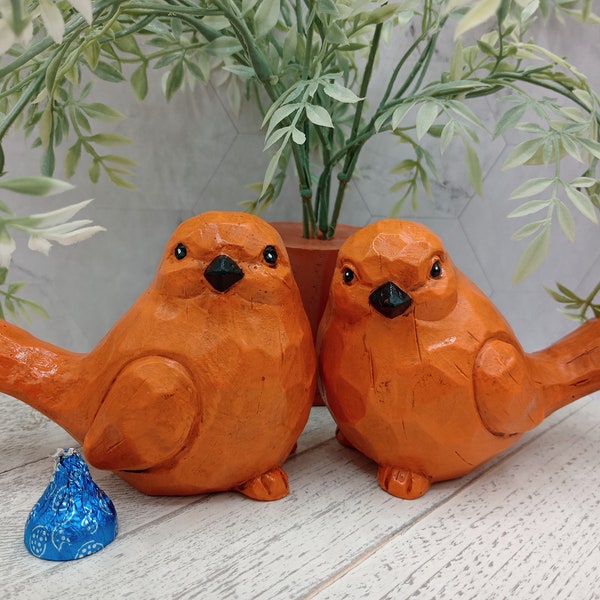 Pair of orange Concrete Birds , Collectable Figurines , Bird Figurines  , Handcrafted , Home Decor Gift , Garden Decor , cute birds