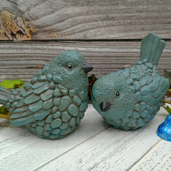 Pair of cute Concrete Birds , Collectable Figurines , Bird Figurines , Weatherproof , Garden Decor , Home Decor Gift , Garden Decor Gift ,