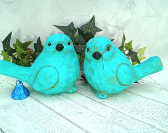 Concrete Birds Pair Bahama Blue Collectable Bird Figurines Weatherproof Handcrafted Home Decor Gift Garden Decor Cute Birds Hand painted