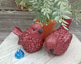 Pair of Mauve Concrete Birds , Collectable Figurines , Bird Figurines , Weatherproof , Handcrafted , Home Decor Gift , Garden Decor Gift