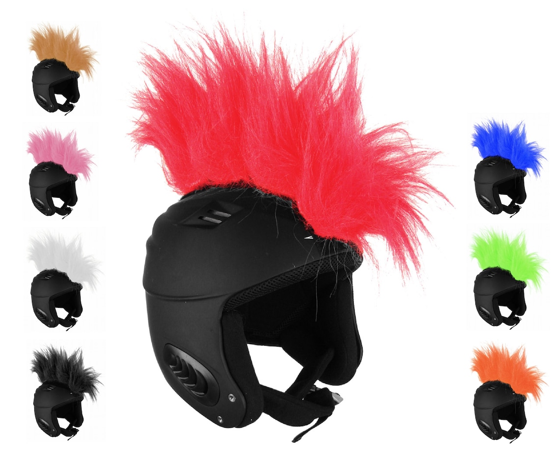 Saw Blade Mohawk Horned Novelty Festival Helmet with Goggles - Red & Black