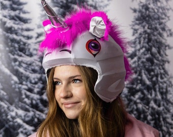 Unicornio en casco, cubierta de casco de esquí, skihelm berzug, couvre casque ski, skihelm ohren, casco de esquí