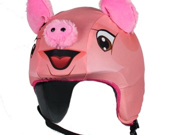 Ski Helmet Cover , Pig On Helmet , Helmet Cover , Pink Pig , Helmet cover , skihelm berzug , couvre casque ski , helmet ear