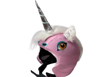 Unicorn on helmet , ski helmet cover , skihelm berzug , couvre casque ski , skihelm ohren , Ski helmet