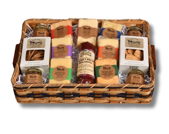 Meat and Cheese Christmas Pleasures Cheese Basket. Perfect for Corporate Gifts, Christmas Gifts, Employee Gifts, Birthday Gifts, Foodie Gift