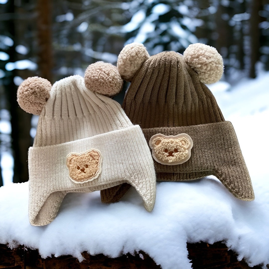 Baby Winter Beanie Hat Bear Ear Knitted Hat Toddler Boys Etsy UK