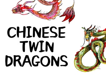 Chinese Dragon Clipart: Lunar New Year 2024 PNG Graphics (Digital Download)