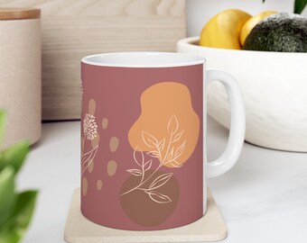 dusky pink flowers ceramic mug