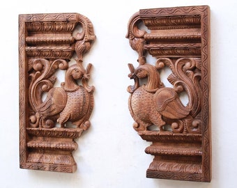 Bird Pair Statue Peacock Wall Hanging Panel Sculpture Vintage Architectural Antique Style Living Room / Garden / Entrance / Wall Home Decor