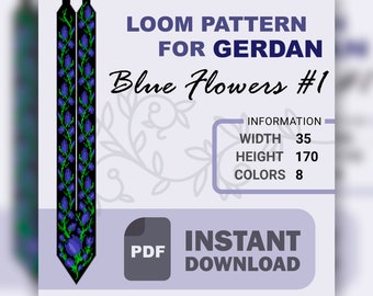 PDF pattern of gerdan "Blue flowers #1", Pattern for gerdan, Template for beaded necklace, Floral pattern, Beading