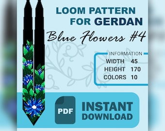 PDF pattern of gerdan "Blue Flowers #4", Pattern for gerdan, Template for beaded necklace, Floral pattern, Beading