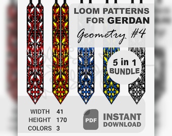 PDF patterns bundle of gerdan "Geometry #4", Pattern for gerdan, Template for beaded necklace, Floral pattern, Beading
