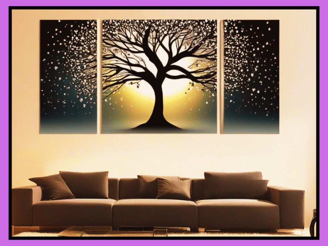 Magical Tree of Life 3 Panels Set Tree of Life Design Tree Wall Art