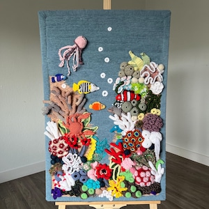 3D Knitted Reef, Fiber Art, Handmade Coral Reef, Marine Life Textile, Colorful Marine Decor, Knitted Corals, Art Tapestry, 35.4 x 23.6&quot;