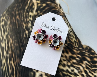 Handmade Polymer Clay Flower Stud Earrings, Floral Bouquet