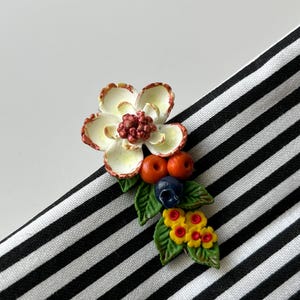 Polymer Clay Hair Clip, Hair Clip with Flowers and Berries, Handmade, Miniature Floral Hair Clip, Perfect Accent