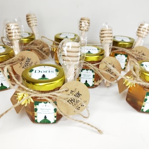 Barattolo di miele personalizzato per battesimo, matrimonio, comunione (tema a scelta)