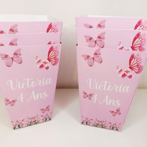 Pot à popcorn personnalisée Anniversaire, Baptême, Mariage, Gender Reveal, Décoration de table....  Thèmes au choix