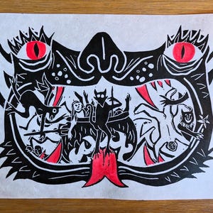 Hellmouth A4 Handmade Lino Print - Hell, Medieval, Folklore, Paranormal, Religious