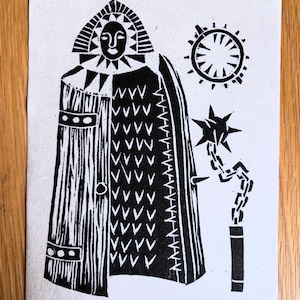 Dungeon Handmade Print A5 - Folklore, Lino cut, Handmade, Folk Art, Gothic, Medieval, Occult, Horror, Iron Maiden