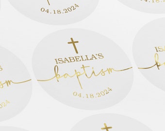 Personalized Baptism Label, Baptism Sticker, Christening Sticker, Naming Ceremony Labels, Foiled Stickers, Silver, Gold, Rose Gold, LUX0068