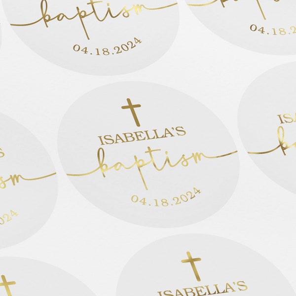 Personalized Baptism Label, Baptism Sticker, Christening Sticker, Naming Ceremony Labels, Foiled Stickers, Silver, Gold, Rose Gold, LUX0068