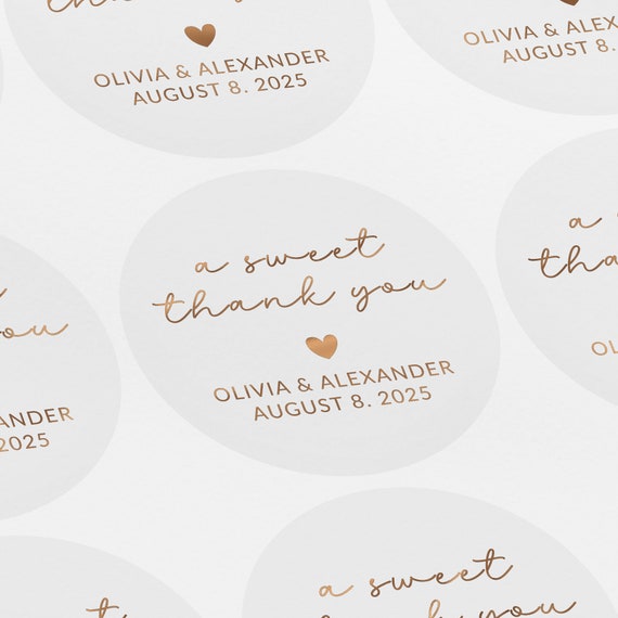 Custom script a sweet thank you sticker, Thank you wedding Favour Stickers, Invitation Seal, Foiled Stickers, Gold, Rose Gold, LUX0092