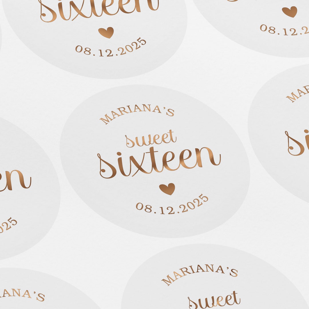 Personalized Sweet Sixteen Foiled Stickers, Birthday Favor Seals - Etsy