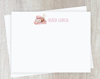 Personalized Knitter Stationery Set, Flat Notecards, Custom Ink