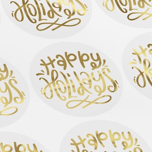 Sticker Joyeuses Fêtes, Joint de carte de Noël, Sticker décoratif pour les fêtes, Sceaux d'invitation, Stickers foil, Argent, Or, Or Rose, LUX0113