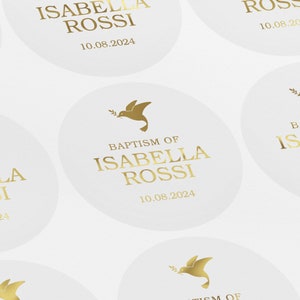 Christening Sticker, Baptism Sticker, Personalized Baptism Label, Naming Ceremony Labels, Foiled Stickers, Silver, Gold, Rose Gold, LUX0071