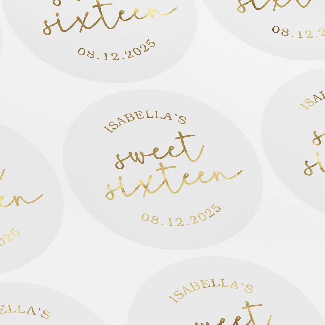 Personalized Sweet Sixteen Foiled Stickers, Birthday Party Favors - Etsy