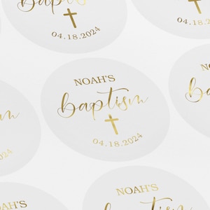 Baptism Label, Personalized Baptism Sticker, Christening Sticker, Naming Ceremony Labels, Foiled Stickers, Silver, Gold, Rose Gold, LUX0069
