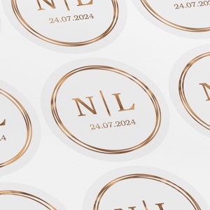Sticker monogramme, initiales du joint d'enveloppe, autocollants de faveur, joints d'invitation, autocollants de mariage en aluminium, argent, or, or rose, LUX0049