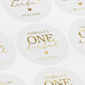 Sticker Onederful personnalisé, sticker premier anniversaire, merveilleux stickers cadeau d'anniversaire, stickers métallisés, argent, or, or Rose, LUX0116