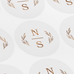 Initial Monogram Sticker, Envelope Seal, Wedding Favour Stickers, Invitation Seals, Foiled Stickers, Silver, Gold, Rose Gold, LUX0031