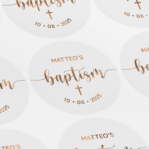 Baptism Sticker, Personalized Baptism label, Christening Sticker, Naming Ceremony Labels, Foiled Stickers, Silver, Gold, Rose Gold, LUX0075